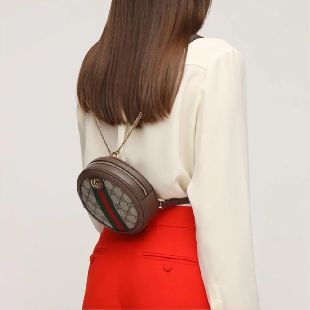 NEW!✨GUCCI✨GG GUCCISSIMA SUPREME & LEATHER ROUND BACKPACK SHOULDER CROSSBODY BAG - Picture 5 of 15
